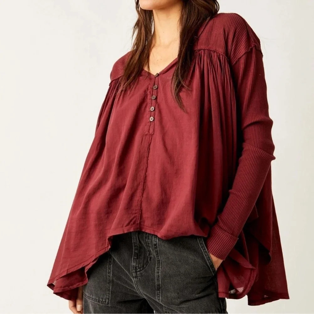 Free People Lyrical Tunic Mulberry Slouchy Boho Ribbed Long Sleeves Flowy Small